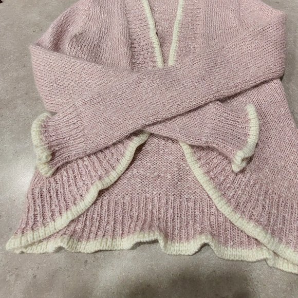 Mac & Jac  Acrylic/Cotton/Mohair Sweater - Light Pink/White - Size Medium - Picture 3 of 11
